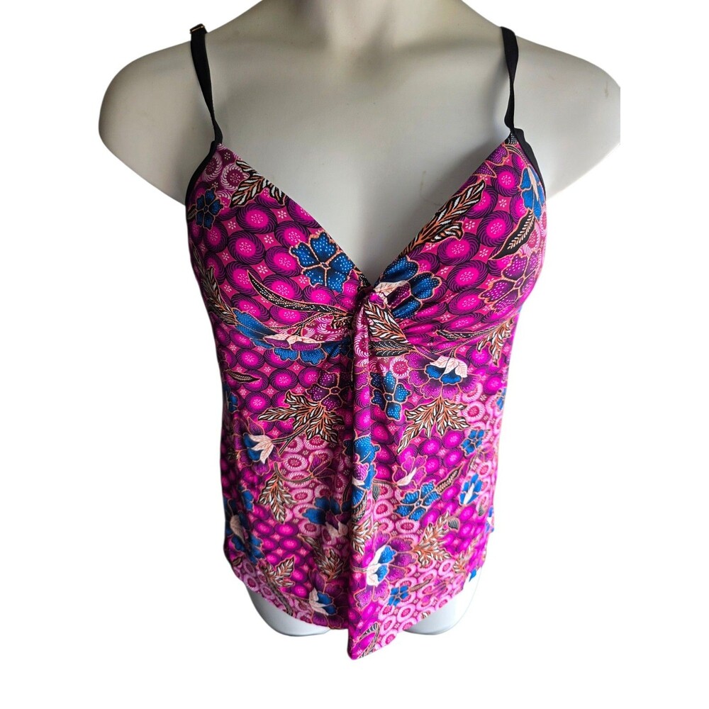 Christina Pink Floral 2 Piece Strap Swimsuit High Hip Bikini Sz 14 Large Cup